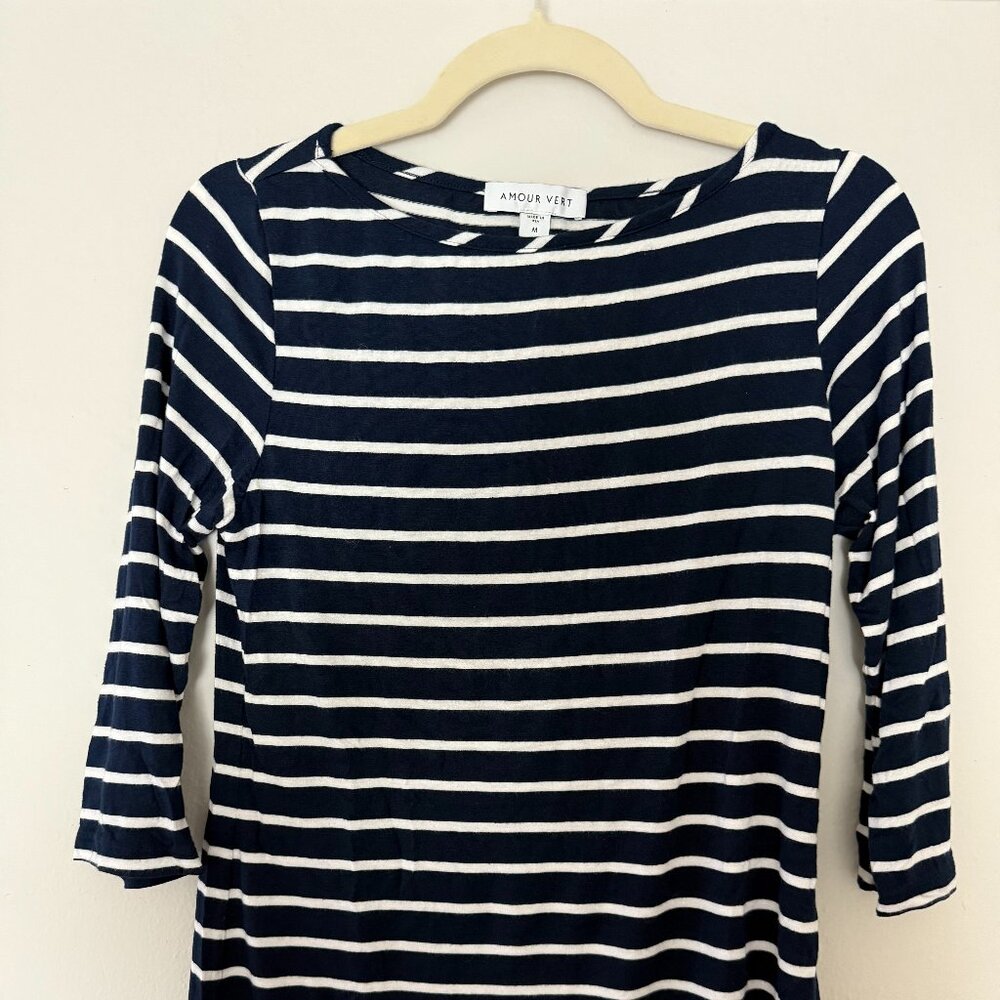 Amour Vert  Francoise 3/4 Sleeve Dream Knit Tee - Basque Stripe, size Medium